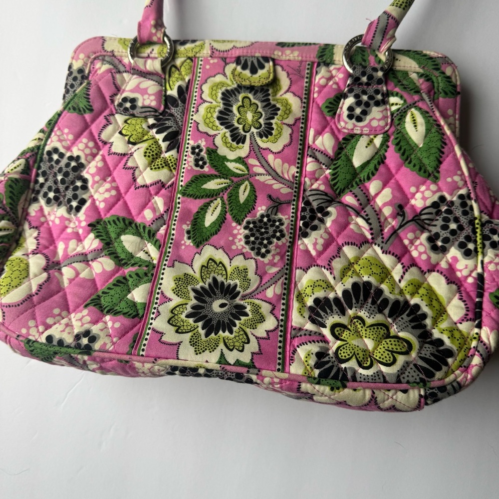 VERA BRADLEY Pink and Green Quilted Floral Shoulder Bag with rolled handled